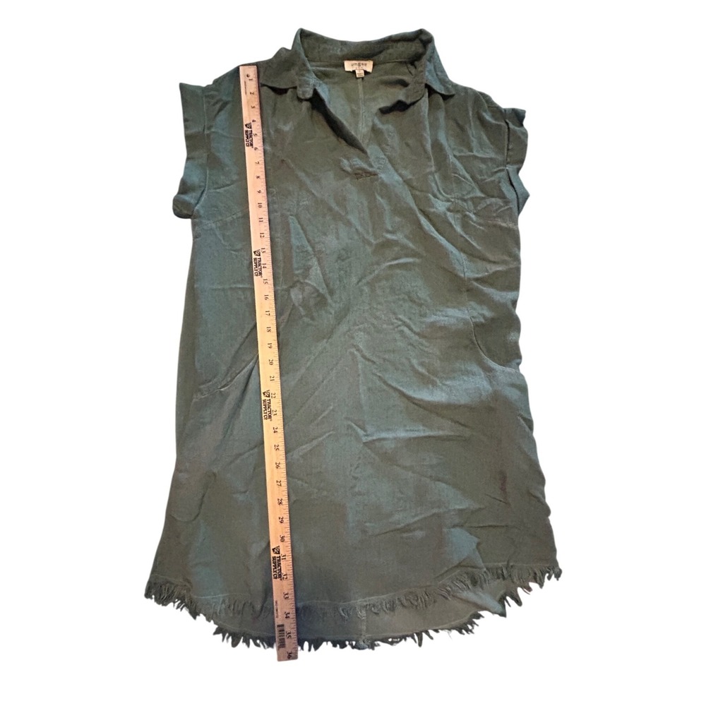 Umgee Olive‎ Green Linen Blend Frayed Hem Tunic Dress Women Large Boho Pockets